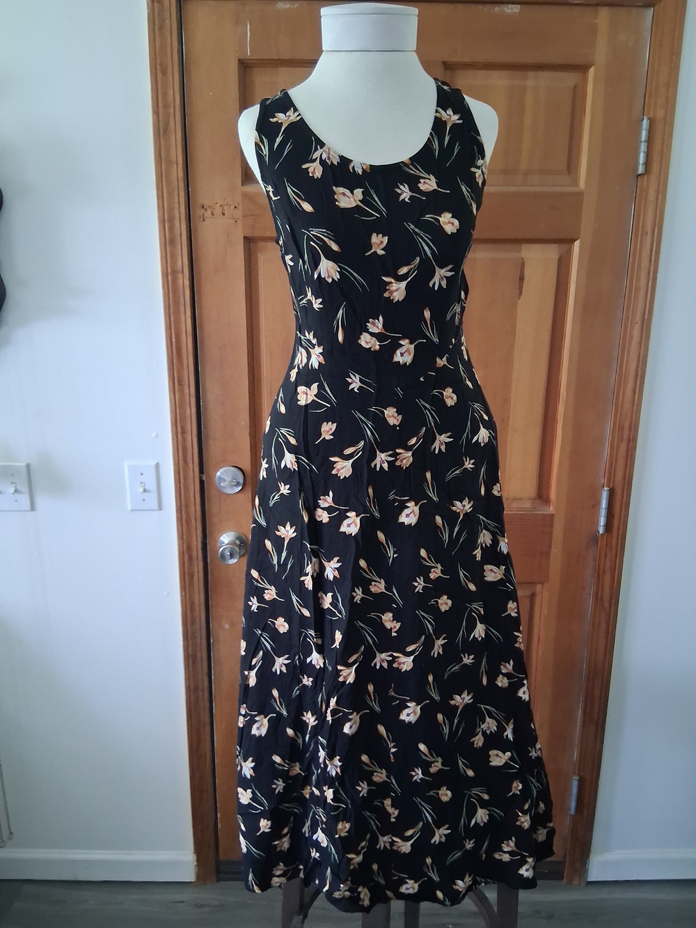 All That Jazz Black Midi Dress with Peach Floral Print